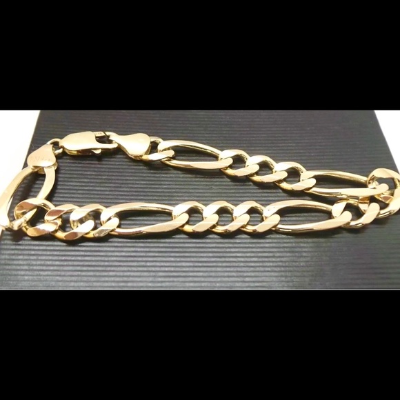 14K YELLOW solid GOLD Italian FIGARO LINK BRACELET stamped - Picture 5 of 5